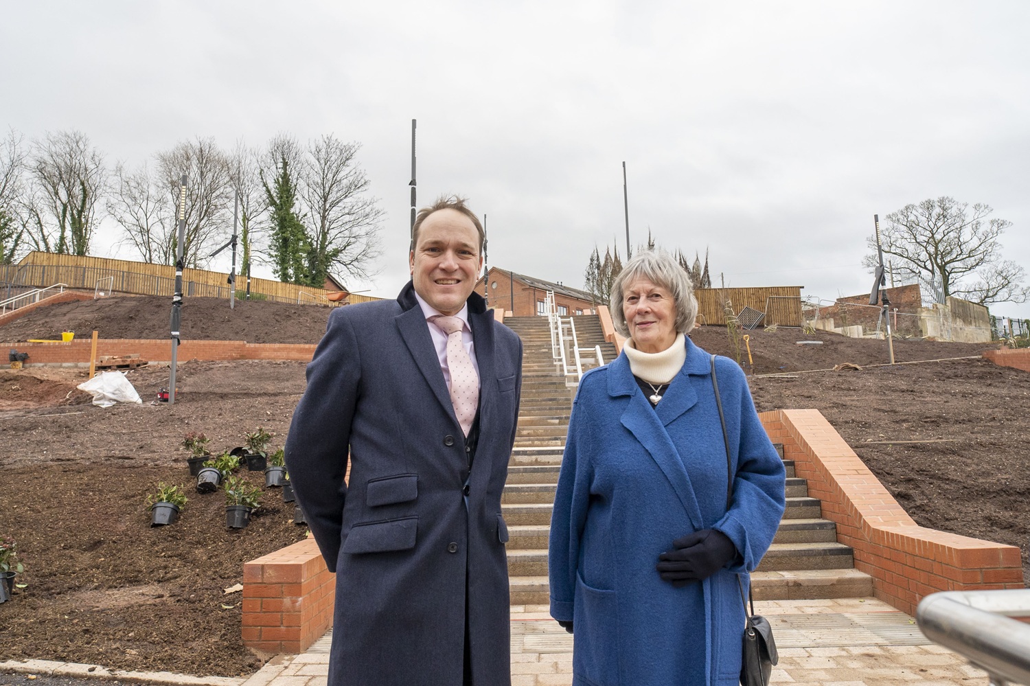 Councillor Marcus Hart with Mrs Jean Talbot at the newly named Talbot Park in Kidderminster town centre.
