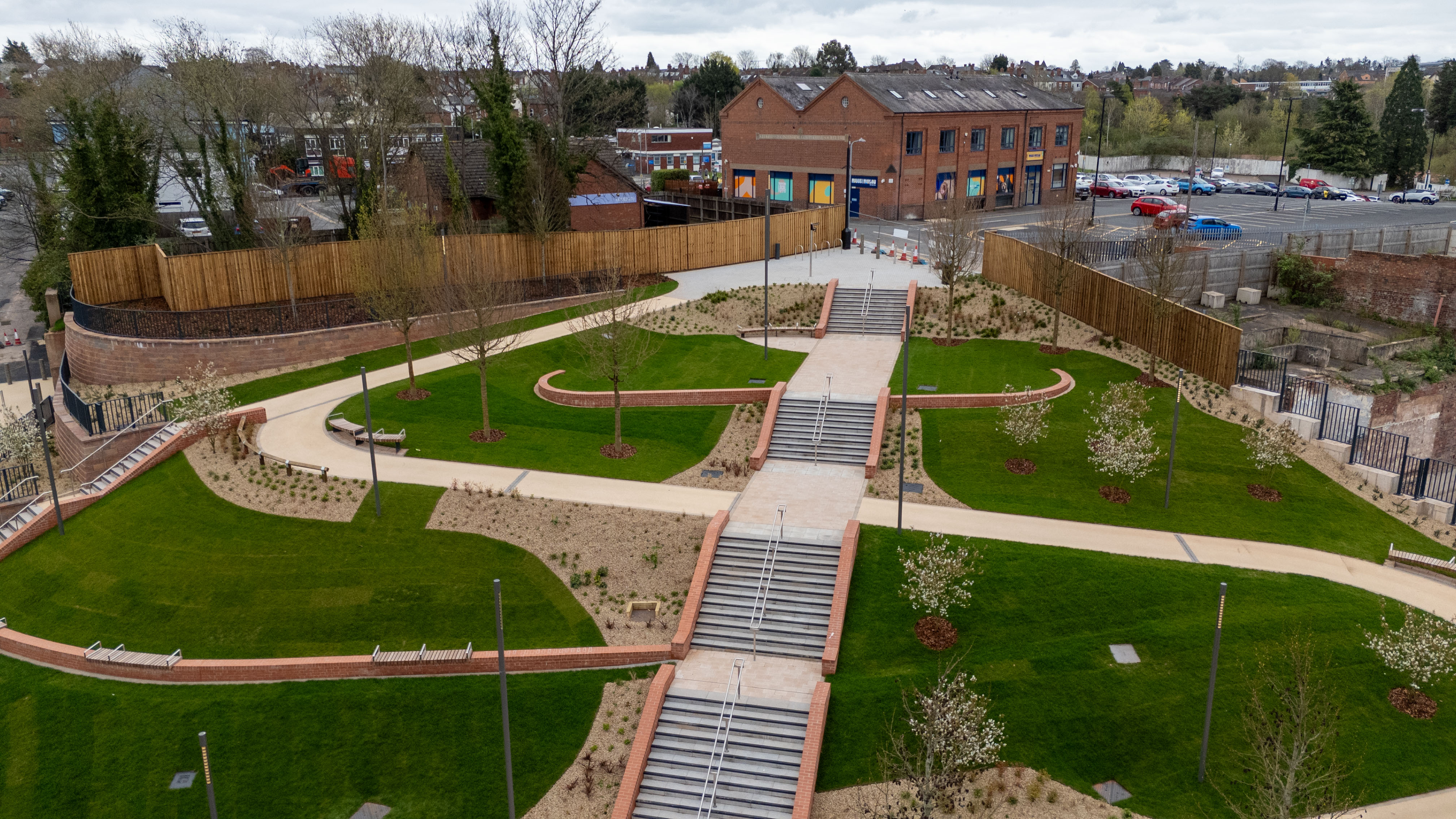 Aerial photo of Talbot Park showing steps and winding path