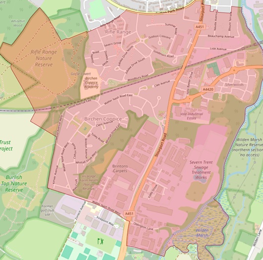 A map of the Birchen Coppice Middle Super Output Area