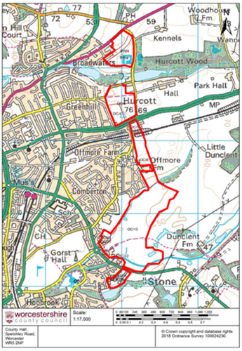 map of eastern kidderminster with areas highlighted in red.