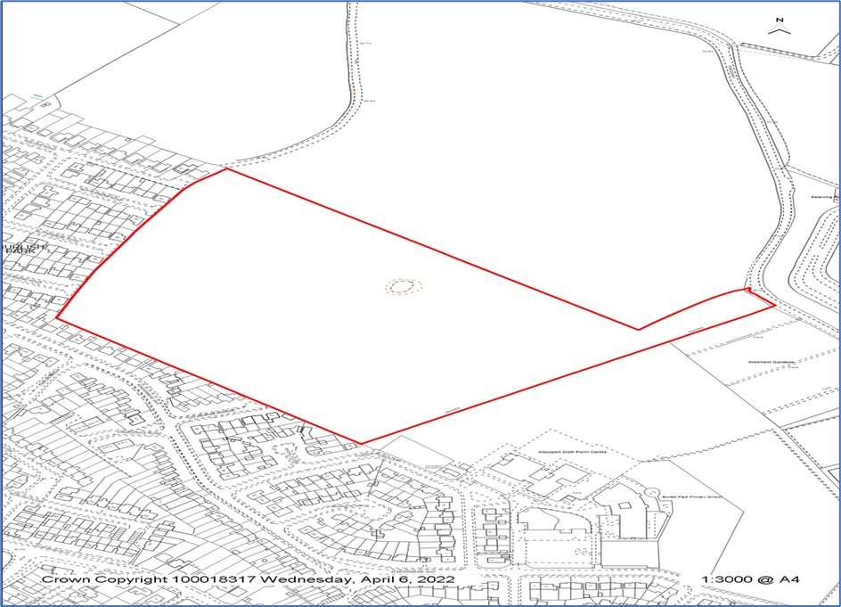 line map with  large area outlined in red