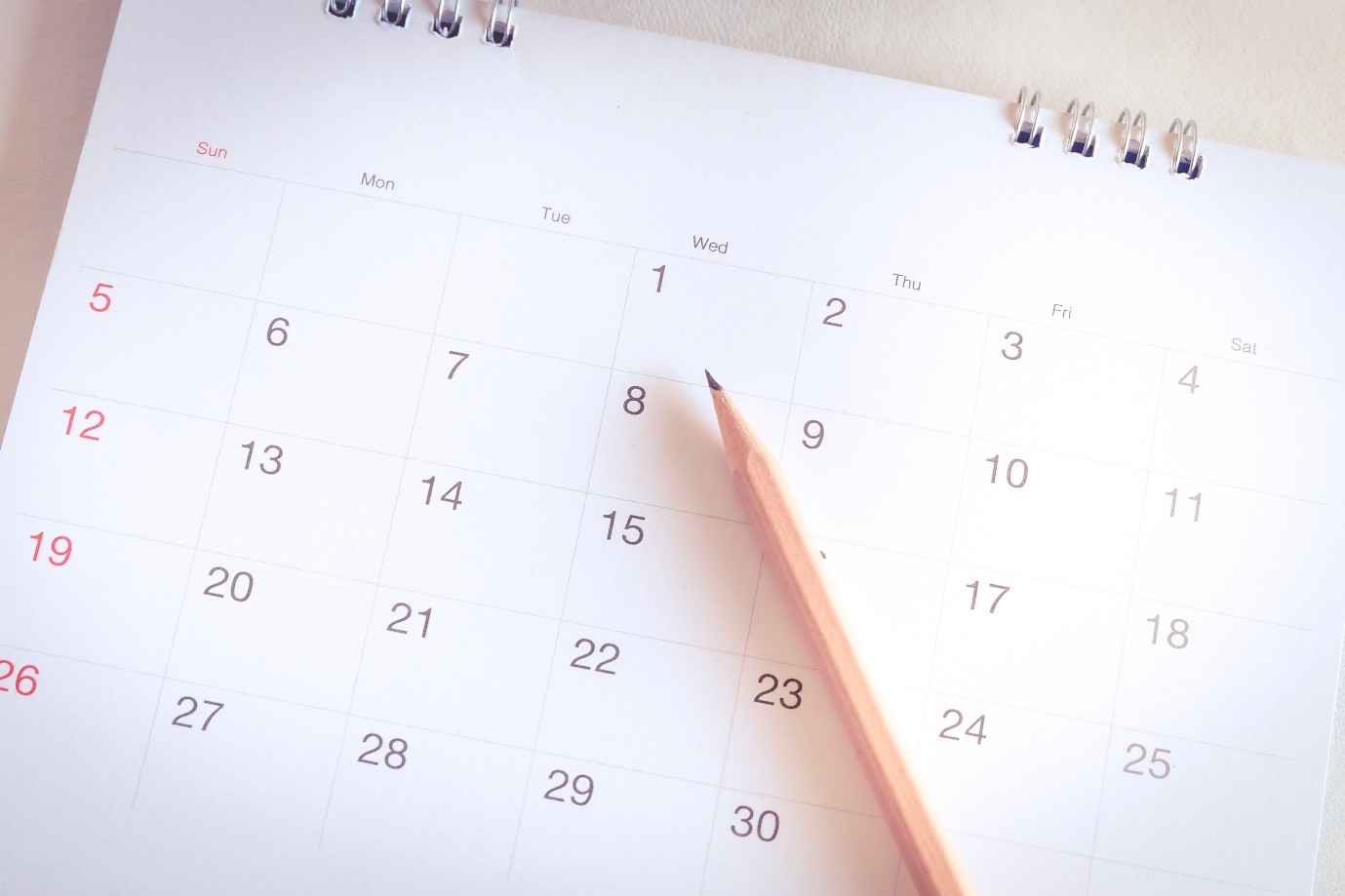 blank calendar with a pencil on it