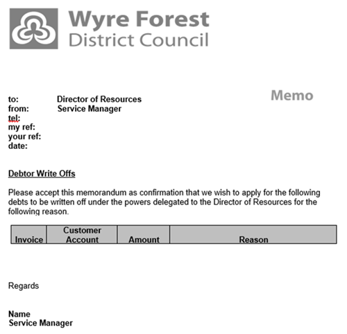 screenshot of template memo